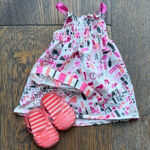 American Girl Pink Patterned Dress with Striped Sandals